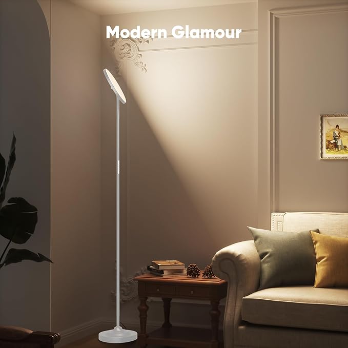 SIBRILLE 36W LED Floor Lamp, Super Bright Standing Lamp, Modern Stepless Dimmable Torchiere Tall Lamp with Remote Control, 350°Rotating Head Reading Floor Lamp for Living Room, Bedroom, Office