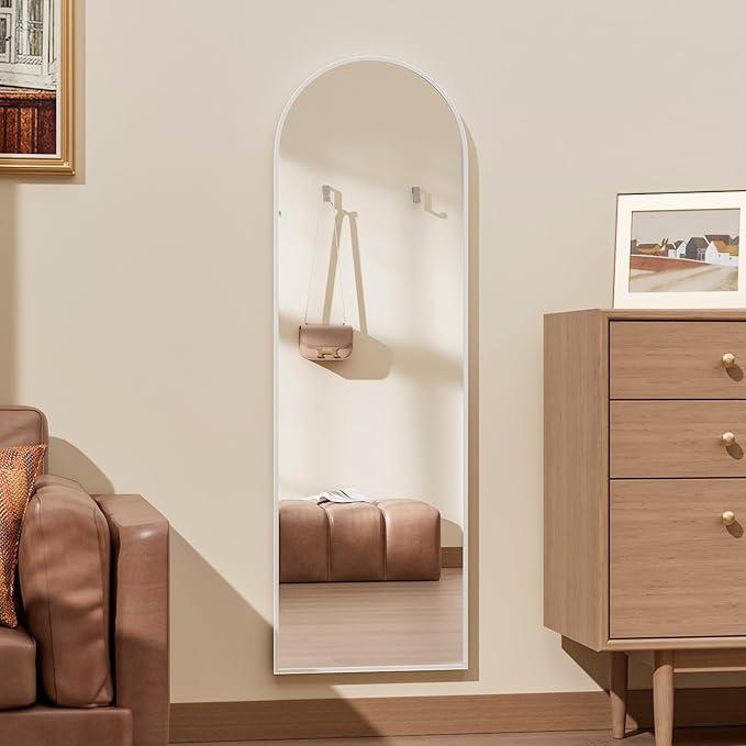 Rowjut Full Length Door Mirror, Wall Mounted Wall Mirrors, 50"X16" Arched Behind Door Mirror for Use in Living Rooms, Rooms, Bedrooms, Cloakrooms, etc. Durable & Stylish Home Decor (White)