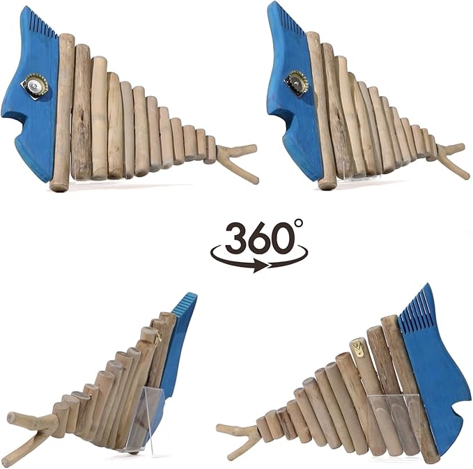 Driftwood Fish Nautical Wall Decor - Handmade Wooden Rustic Coastal Wall Art for Living Room, Bedroom, Office, Bathroom - Ocean Beach Decoration (Blu)
