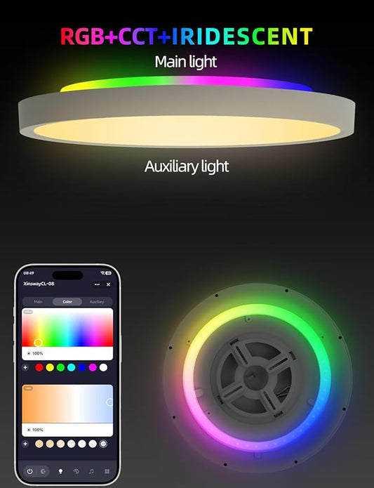 Smart Ceiling Light, 12 Inch RGBIC LED Flush Mount Ceiling Light Fixture, 2400LM, DIY Colors, Alexa & Google Compatible, 2200K-6500K for Bedroom, Living Room, White, 1 Pack