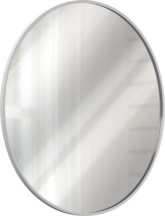 HBCY Creations Medium Round Mirror, Silver 24 inch Wall Mirror for Entryway, Bathroom, Living Room and More, Modern Minimalist Mirror for Both Rustic and Boho Design and Decor