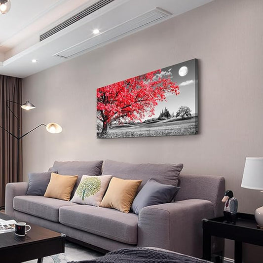 Canvas Wall Art For Living Room Office Wall Decor Bedroom Decor Black And White Landscape Wall Painting Red Tree Scenery Pictures Canvas Prints Ready To Hang For Room Home Decoration 40 X 20
