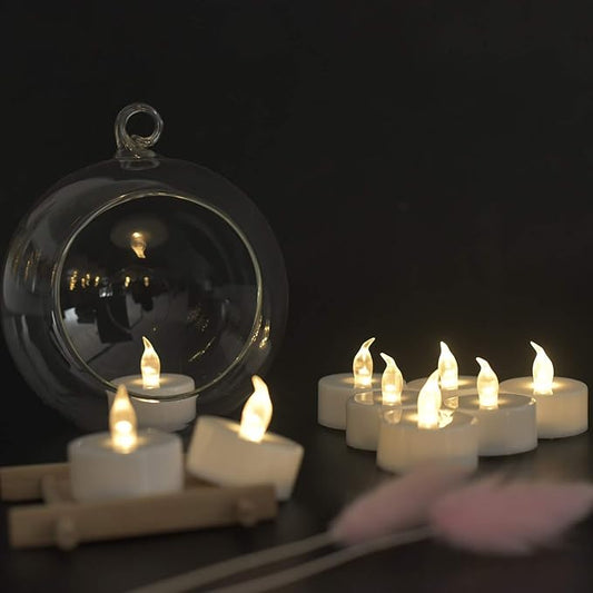 JUNPEI 50Pack Battery Tea Lights Candles- LED Tea Lights Realistic Bright Flickering Holiday Gift Operated Flameless LED Tea Light for Seasonal & Festival Celebration Warm White Lamp Battery Powered