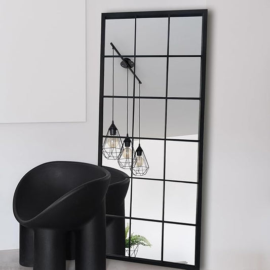 OUSHUAI Balck Full Length Mirror,Window Pane Grid Minimalism Long Floor Wall Mounted Mirrors for Entryway,Hallway,Living Room,Fireplace 22"X53"
