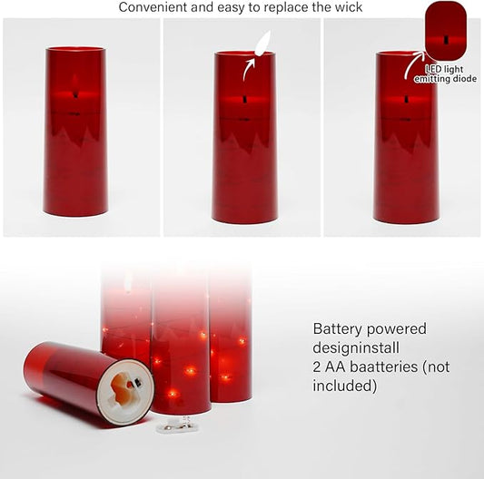 kakoya Flameless LED Candles with Timer 5 Pc Flickering Flameless Candles for Romantic Ambiance and Home Decoration Stable Acrylic Shell,with Embedded Star String,Battery Operated Candles(Red)
