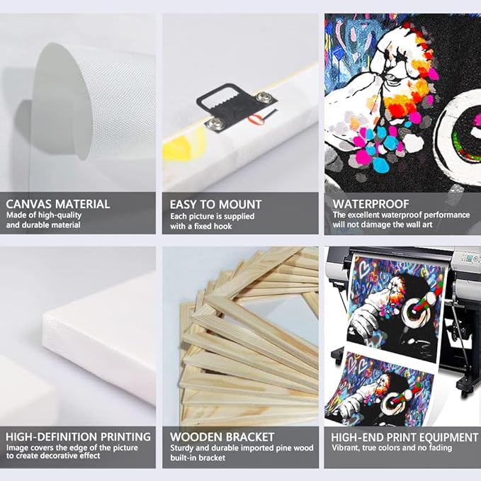 Monkey Graffiti Wall Art - Thinking Monkey Poster, Funny Picture, Painting Print on Canvas, Suitable for Home Wall Decor - Framed, Ready to Hang - 28x44inch