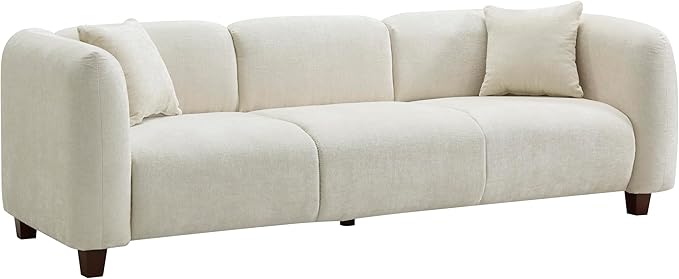 Merax 87" Velvet Upholstered Sofa Couch 3 Seater with 2 Pillows, Modern Living Room Sofa with Solid Wood Legs, Beige