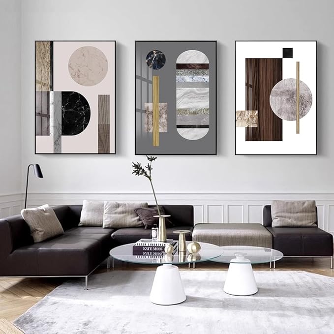 QKF Large Abstract Bright Canvas Framed Wall Art Decor For Living Room For Wall Modern Posters & Prints Bedroom Office Artwork For Home Geometry Round Square Paintings(20"X28"X3 pieces)