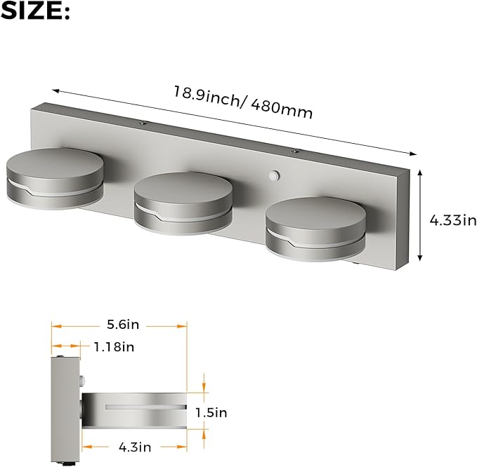 Vanity Lights for Bathroom, Motion Sensor 3 CCT Dimmable Bathroom Light Fixtures Over Mirror, 18.9in 18W 3-Light LED Modern Acrylic Wall Sconce Makeup Lighting, 350° Rotatable, Hardwired