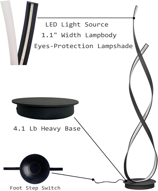 40W 4000LM 54.3 inches Black Floor Lamp for Living Room Bedroom with 3 Color Temperature Remote Control (Black)