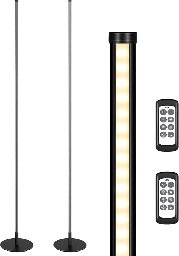EDISHINE LED Corner Lamp, Set of 2 Minimalist Dimmable Tall Light with Remote, 57.5" Floor Lamps for Living Room, Bedroom, Home Office, 7 Color Temperature 2700-6000K (Black)