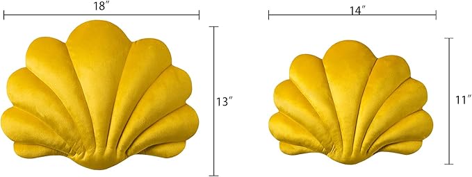 Ashler 3D Throw Pillows Shell Shaped Accent Throw Pillow, Soft Velvet Insert Included Cushion for Couch Bed Living Room, Pack of 1, Yellow, 14 X 11 inches