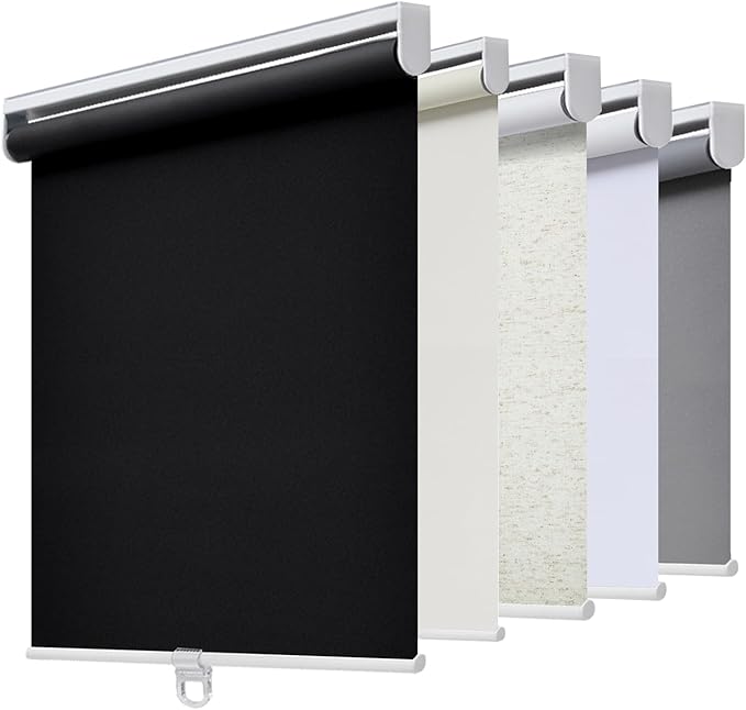 AOSKY Cordless Roller Shades Blackout Blinds for Windows Room Darkening Rolled Up Shades with Spring System, UV Protection Window Shades Door Blinds for Home and Office (35.5" W x 64" H, Black)