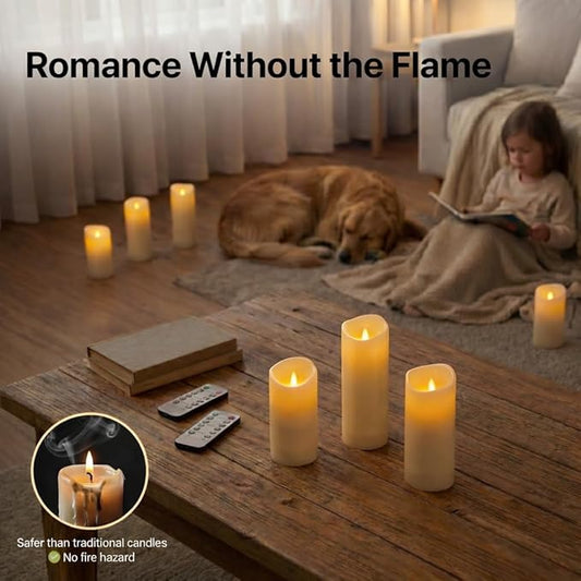 Set of 24 Slim Outdoor LED Candles, Battery Operated Flickering Fake Candles with 10-Key Timers for Patio & Porch Decor, 2.2 Inch Diameter Waterproof Resin Pillars for Large Events & Sconces (White)