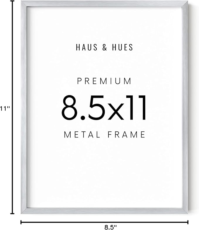 HAUS AND HUES 8.5x11 Silver Picture Frame - Modern Aluminum Display for Documents, Certificates, or Photos - Vertical & Horizontal Hanging (8.5x11 in, Silver)