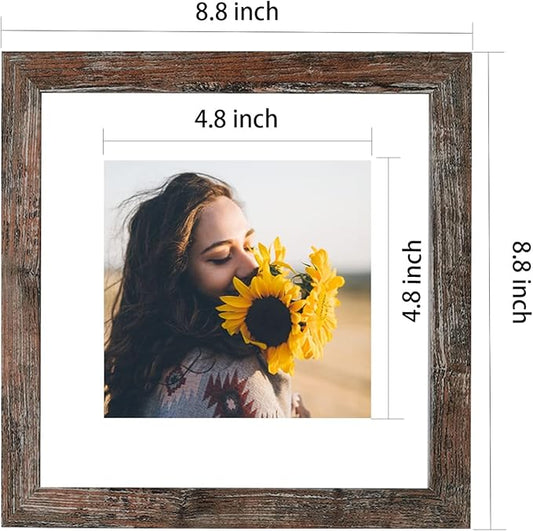 8x8 Picture Frame Distressed Rustic Brown Wood Set of 6,Display Pictures 5x5 with Mat or 8x8 Without Mat,Multi Photo Frames Collage for Wall or Tabletop Display