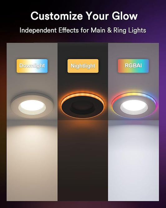 Smart Recessed Lighting 6 Inch, Dual Light RGBCW LED Can Lights with Music Sync, Anti-Glare Color Changing Ceiling Light Compatible with Alexa/Google, Dimmable Retrofit Downlight for Bedroom, 1 Pack