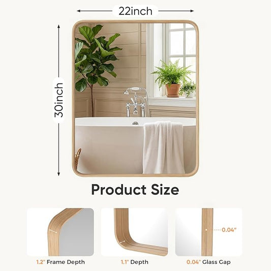 NEWBULIG 22"x30" Wood Wall Mirror, Bathroom Mirrors for Over Sink, Matte Metal Framed Vanity Mirror with Tempered Glass, Entryway, Living Room, Bedroom