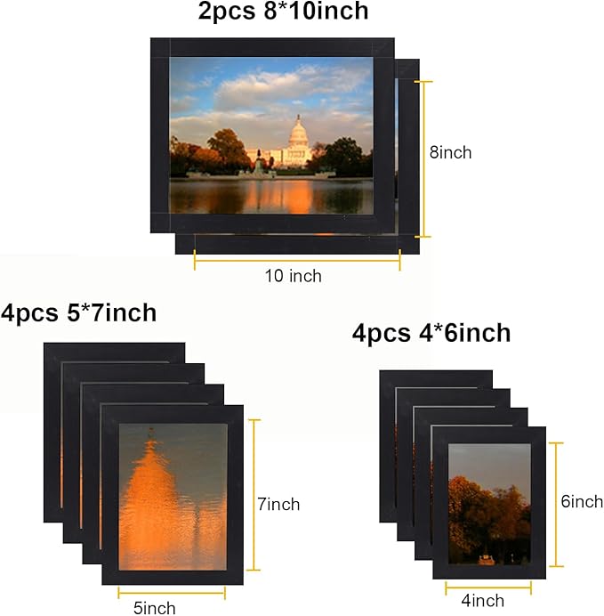 xnlkros Picture Frame Set 10 pack, Farmhouse Photo Frames, Gallery Wall Frame Collage, 8x10 5x7 4x6 Frames in 3 Different Finishes Picture Frames For Wall or Desk,Rustic Black