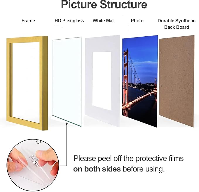 Yaetm 20x20 Gold Picture Frame Matted to 16x16, Set of 3, Thin Large Square Frame for Gallery Wall Display, Hanging Hardware Included (3 Pack, Gold)