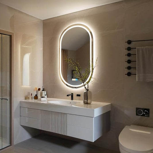 20X28 inches Oval LED Bathroom Mirror with Lights, Anti-Fog, Dimmable, Backlit + Front Lit, Lighted Bathroom Vanity Mirror for Wall, Memory Function, Tempered Glass, Shatter-Proof