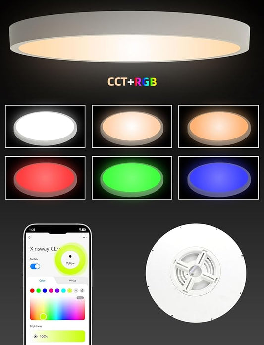 Smart Ceiling Light, 12 Inch, DIY Color Changing,Dimmable Night Light, Compatible with Alexa and Google Assistant, Light for Bedroom and Living Room, 1 Pack (White)