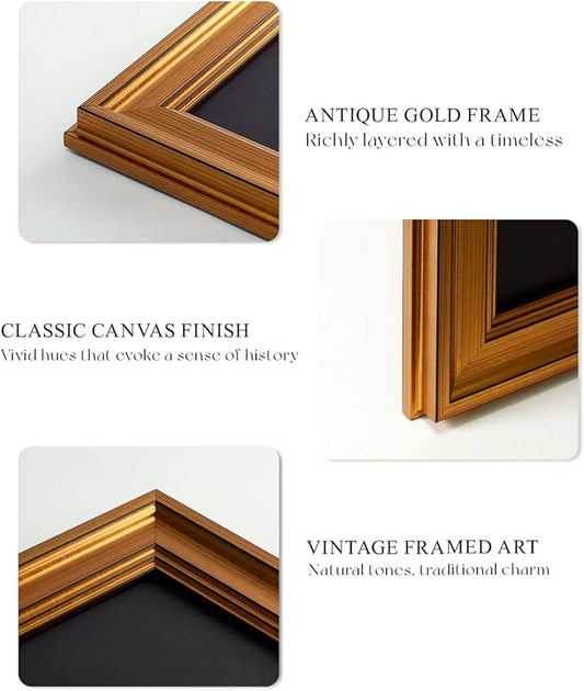 VIYYIEA Vintage Gold Framed Wall Art, Botanical Dark Academia Moody Canvas Decor, Aesthetic Classical Roses Still Life Pictures, Victorian Picture Photo Frame Wall Decor for Gallery Bathroom Bedroom, 12x16inch