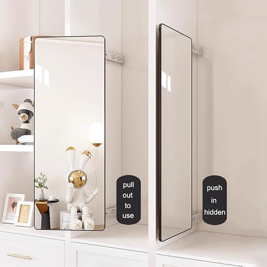 Hideaway Closet Mirror, Retractable Full Length Mirror, 47" x 16" Wall Mounted Mirror, Suitable for Bedroom, Locker Room, Cloakroom