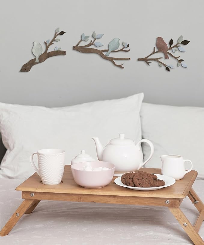 Putuo Decor Birds Branch Metal Wall Art Set Rustic Botanical Wall Decor Songbirds Leaves Neutral Nature Artwork for Living Room, Bedroom, Hallway, Entryway