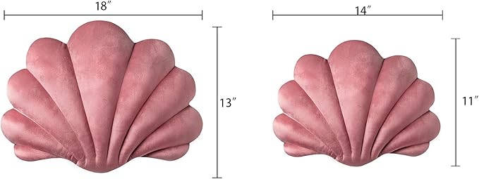Ashler 3D Throw Pillows Shell Shaped Accent Throw Pillow, Soft Velvet Insert Included Cushion for Couch Bed Living Room, Pack of 1, Pink, 18 X 13 inches