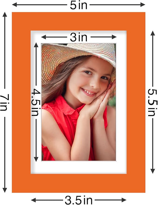 Vittanly 4x6 Picture Frames Set of 9, Shatter Resistant Plexiglass, Display 3.5x5 Pictures with Mat or 4x6 without Mat, Photo Frames for Wall or Tabletop, Engineered Wood, Orange