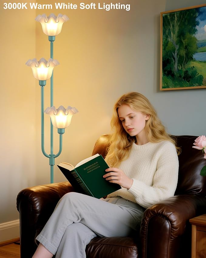 Lightdot 66IN Flower Floor Lamp 3-Lights Vintage Floor Lamps with 3000K Warm White Bulbs Included Modern Tall Standing Lamp with 5Lbs Heavy Base for Living Room/Bedroom/Sofa Beside/Corner Decor