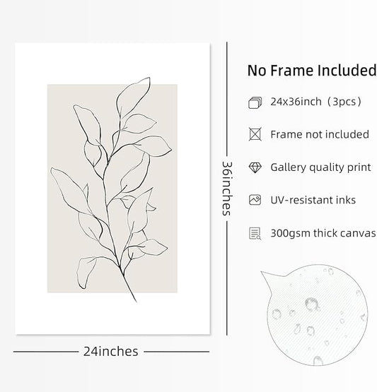 Neutral Botanical Prints Wall Art Decor Plant Minimalist Canvas Pictures Vintage Beige Wall Art Modern Farmhouse Line Poster Boho Abstract Painting Artwork for Bedroom 24x36 Inch Unframed Set of 3