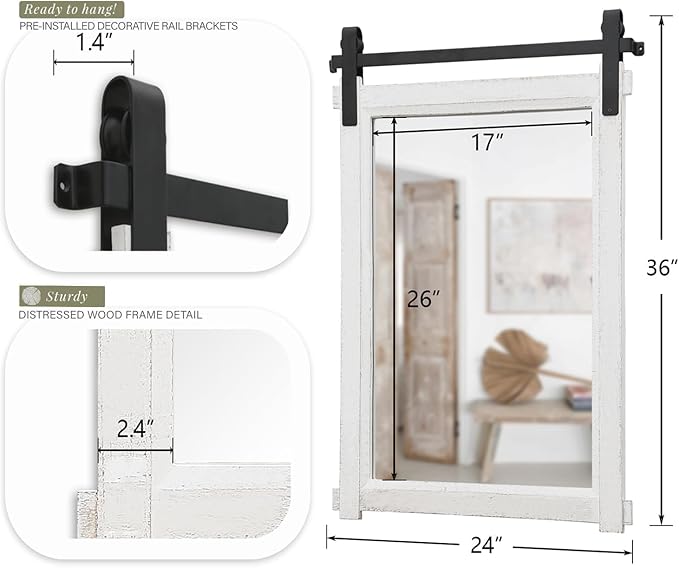 Besdomus Bathroom Farmhouse Wall Mirror: 24"x36" White Farmhouse Solid Cedar Wood Frame - Wall Vanity Mirror for Bedroom/Entryway/Bathroom Upgrade - Rustic Wall Decor for Homemakers