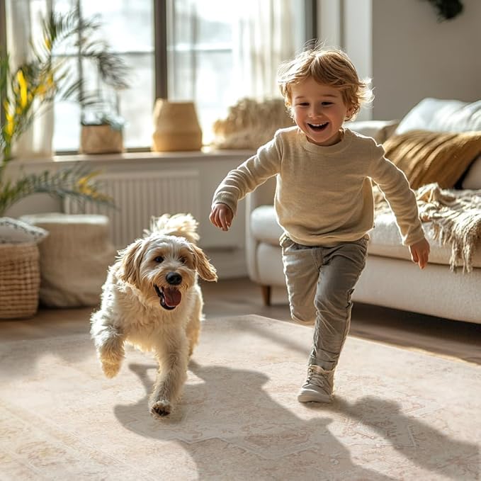 GENIMO Runner Rug 2'6"x10 Machine Washable Non Slip Vintage Hallway Runner Rug, Low Pile Lightweight Rugs for Indoor Entryway, Hallway, Kitchen and Corridor, Light Pink