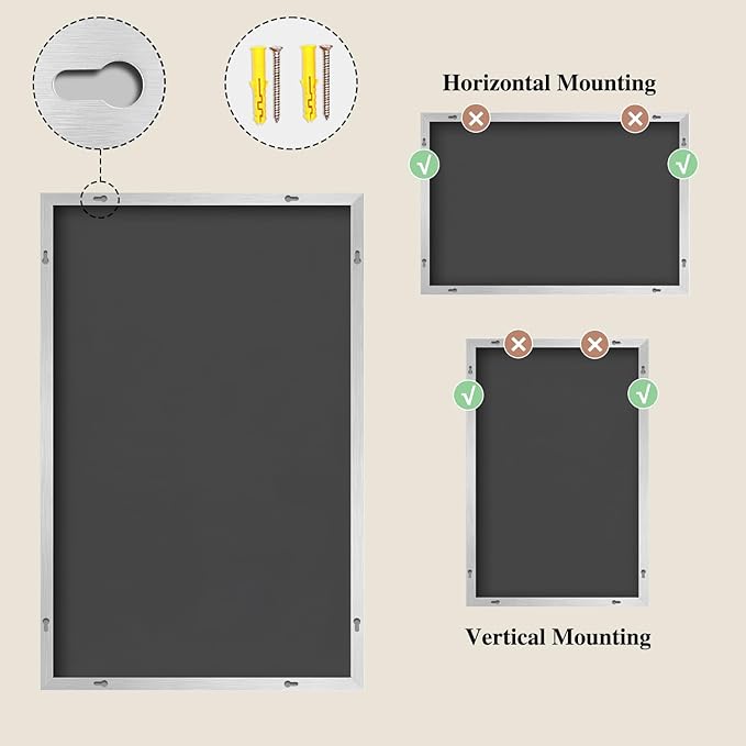 Koonmi Silver Rectangle Wall Mirror, 30x36 Inch Bathroom Mirror, Aluminum Frame Vanity Mirror for Entryway, Living Room, Bedroom Bathroom, Hangs Horizontally or Vertically