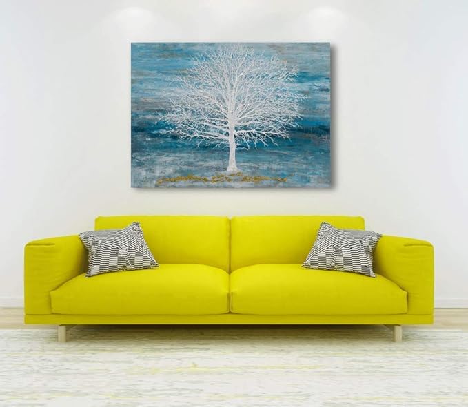 Yihui Arts Abstract Landscape Canvas Art Hand Painted 3D Tree Paintings with Gold Foil for Wall Decor Modern Artwork Pictures Living Room Bedroom Decoration