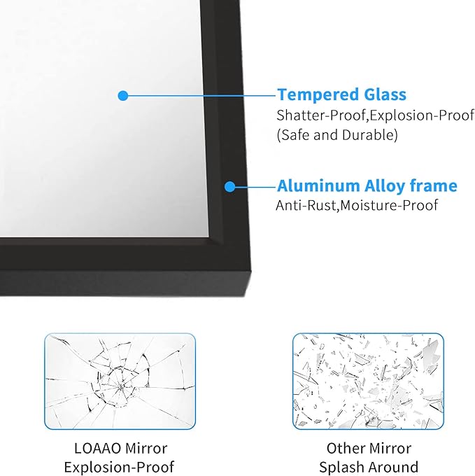 LOAAO 24"X32" Black Rectangle Bathroom Mirror Wall, Matte Black Aluminum Alloy Frame, Tempered Glass, Hangs Vertically or Horizontally, Easy to Install