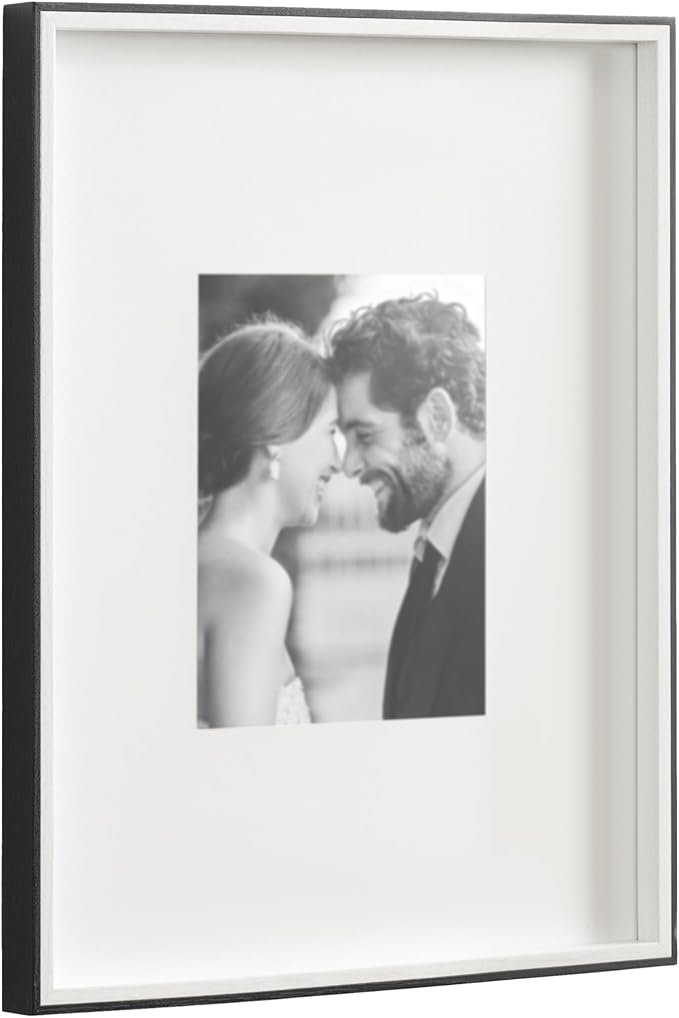 Kate and Laurel Gibson Modern Wall Picture Frame Set of 3; 16x20 matted to 8x10; White and Black; Three-Piece Frame Set for Gallery Wall Frame Set in Living Room Wall Décor