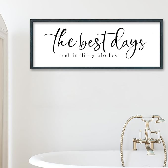 FZMHASLWW Laundry Room Sign Wall Decor 32"×12" The Best Days End In Dirtiest Clothes Large Wood Framed Wall Art Hanging (Black)