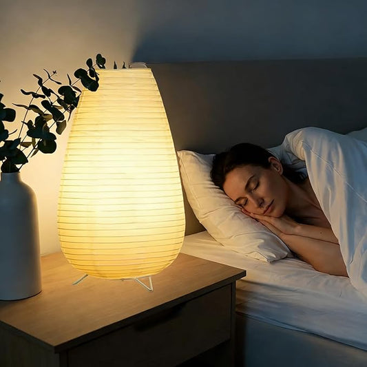 YY YEARCHY Table Lamp Paper Lamp Japanese Standing Lamps with Rice Paper Shade for Bedroom Livingroom(Long Type)