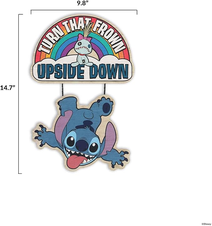 Open Road Brands Disney Lilo and Stitch Turn That Frown Upside Down Linked Hanging Wood Wall Decor - Fun Stitch Decoration for Kids' Bedroom or Play Room