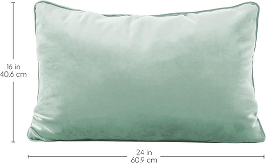 FDP 16" x 24" Velvet Rectangle Lumbar Pillow Set with Piping Decorative Throw Pillow for Home Dcor in Living Room, Bedroom or Lounge (2-Pack) - Aloe, 15160-347