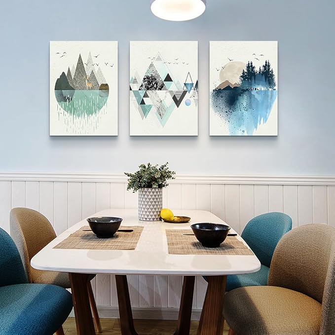 Lapremoly Canvas Wall Decoration For Living Room Bedroom Framed Art Abstract Geometry Mountain Artworks Pictures Office Inspiration Wall Decor Ready To Hang Wall Art Prints 3 Pieces