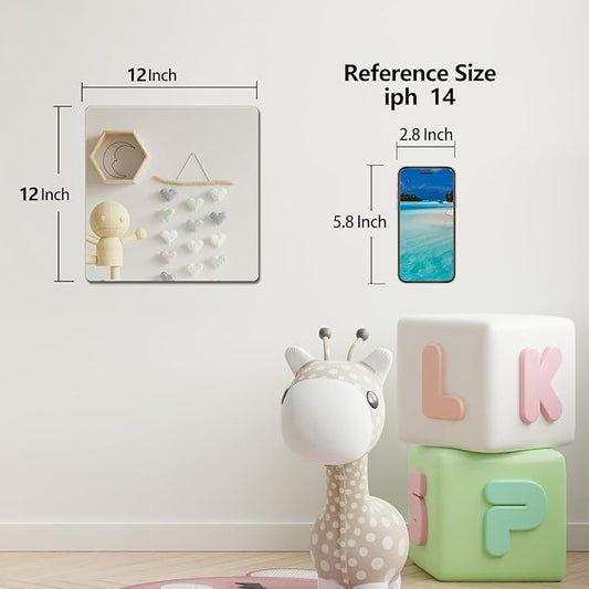 Kids Safety Shatterproof Mirror For Wall, Mirror Tiles, Made of Unbreakable Acrylic, Thick 0.12", 11.8"x11.8", Bedroom Door Closet Mirrors, Plexiglass, Living Room Mirrors, Glassless Mirro for Kids