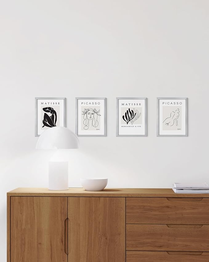 HAUS AND HUES 6x8 Silver Metal Picture Frames - Premium Aluminum Photo Display with Vertical Hanging & Tabletop Stand (6x8 in, Silver, Set of 4)