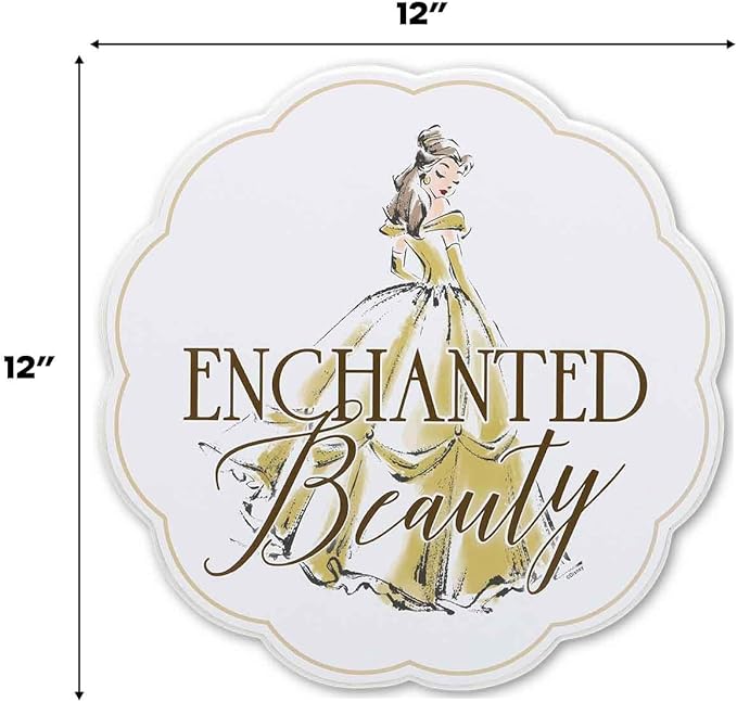 Open Road Brands Disney Princess Belle Enchanted Beauty Wood Wall Decor - Elegant Beauty and the Beast Wall Art for Home or Office