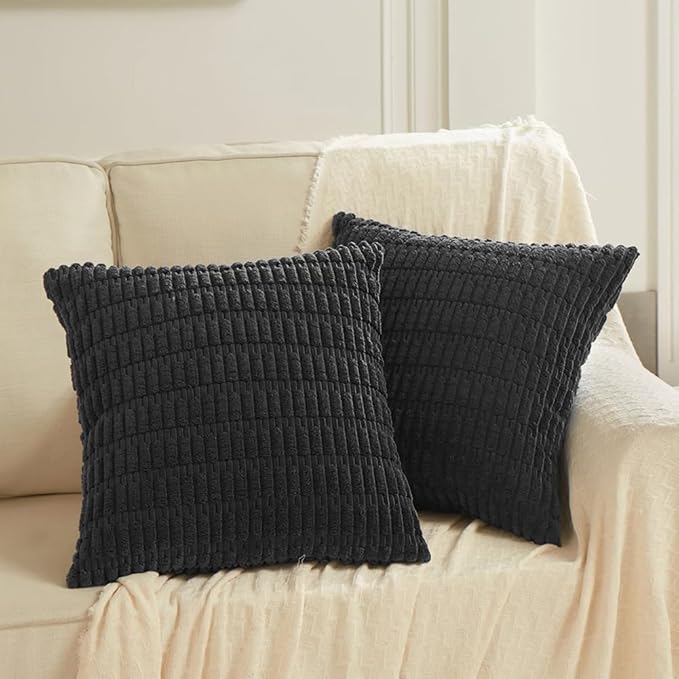 Fancy Homi 4 Packs Decorative Throw Pillow Covers for Living Room Couch Bed, Modern Farmhouse Boho Home Décor Accent Cushion Case, 18" x 18", Black