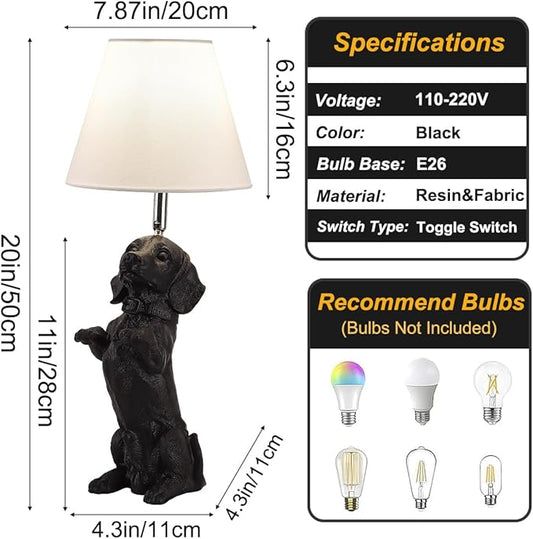 Black Dachshund Dog Table Lamp Creative Puppy Resin Desk Lamp Farmhouse Dachshund Pet Animals Nightstand Lamp for Bedroom Living Room Children’s Room Office Cafe