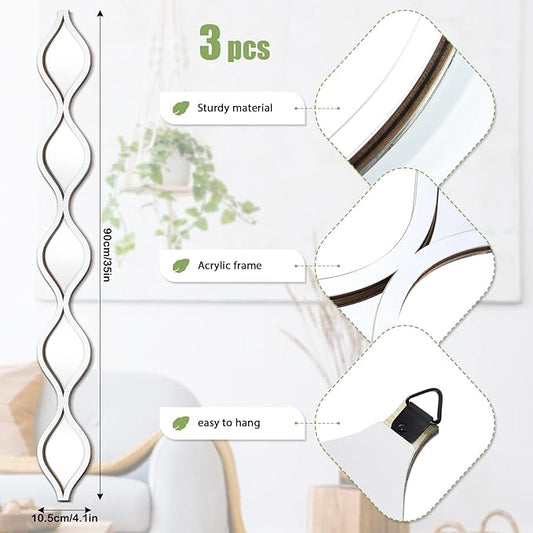 Yulejo 3 Pcs Acrylic Teardrop Mirror Wall Decor Decorative Mirror Narrow Decor Boho Vintage Wall Decals Art for Apartment Home Living Room Bathroom Bedroom Hallway